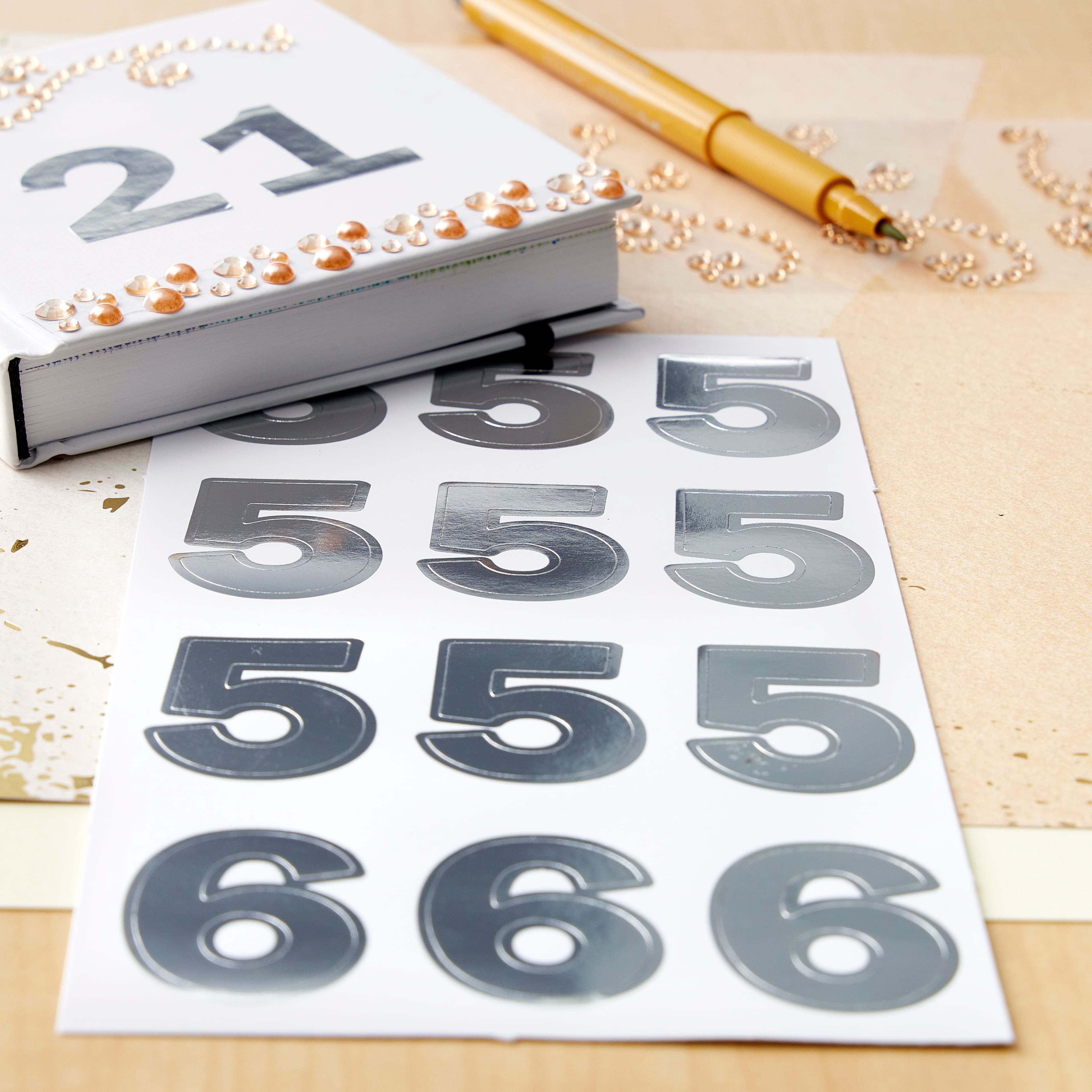 Recollections Silver Foil Number Stickers, 12 Pack