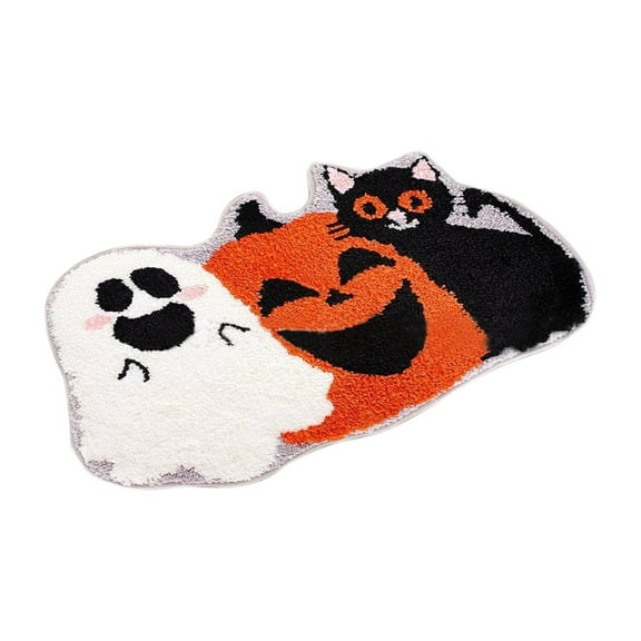 geerera Fall Bathroom Decor, Halloween Bath Rug, Pumpkin Ghost Black Cat Pattern Non-Slip Shower Rugs Foot Mat for Home Kitchen Bedroom Bathroom Living Room Decor