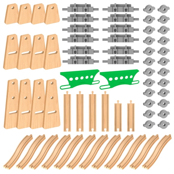 Accesorios para Vías de Tren de Madera Orbrium 68 Piezas Juguete STEM