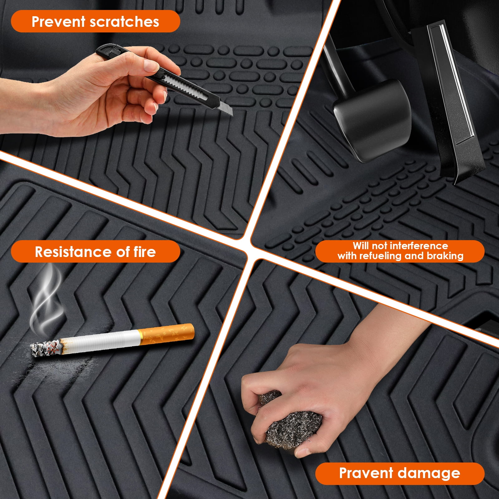 Rubber Car Floor Set - 3-Piece All-Weather Protection-TPE Rubber Car Floor Mats