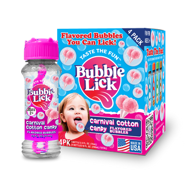 BubbleLick Carnival Cotton Candy (2.5 Fl Oz, 4-Pack), Lickable Bubbles for Kids and Dogs - Natural Flavor, Great for Bubble Machines, Toys & Refillable Bubble Solution