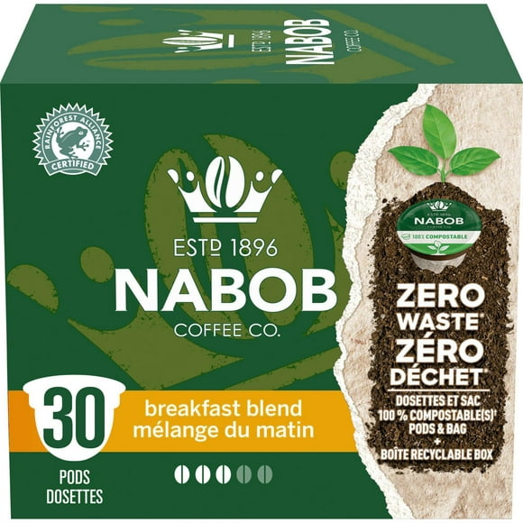 Dosettes de café Mélange du matin Nabob entièrement compostables, Boîte de 292 g 292g, 30 Dosettes