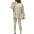 thumbnail image 2 of DDAPJ pyju Womens 2 Piece Sweatsuits Set Oversized Side Slit Pullover and Leggings Matching Sweat Set Solid Color Casual Jogging Tracksuit Clearance Sales Today Khaki L, 2 of 6