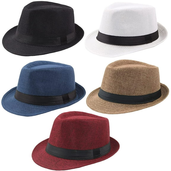 Ultrafun 5 Pack Men Women Fedora Short Brim Classic Summer Beach Sun Hat Panama Cap (Multicolor-1, Medium)