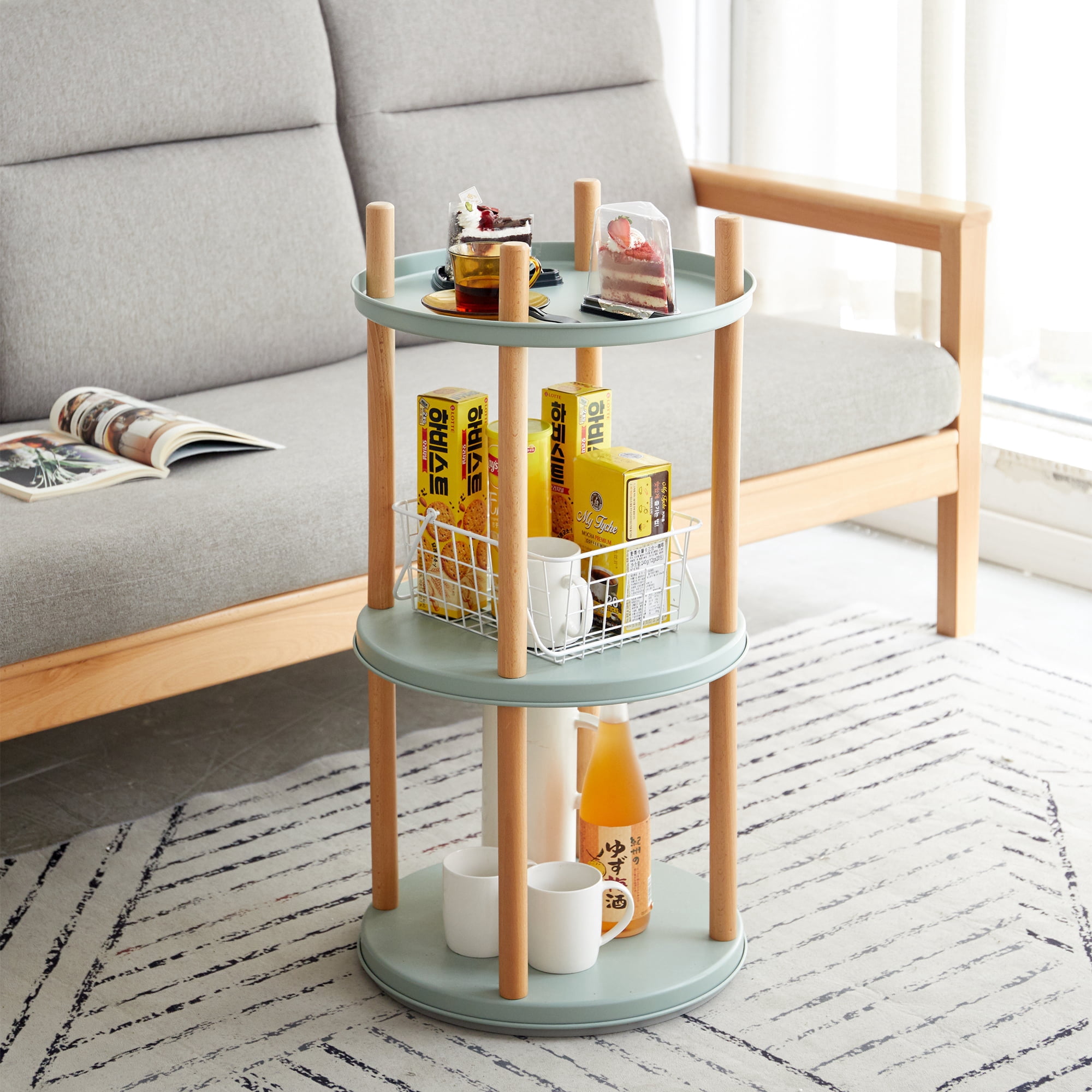 MAYEERTY 360° Rotating Bookshelf - Multifunctional 3-Tier Storage Rack