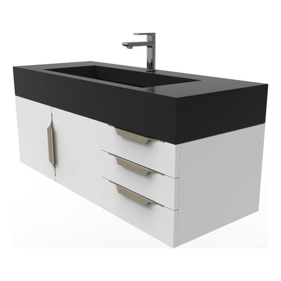 Nile 48" White Wood Floating Vanity with Black Top and Gold Trim