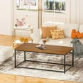 thumbnail image 2 of Modern Industrial Coffee Table with Wood Grain Top & Metal Frame, Rectangular Rustic Accent Minimalist Center Table for Living Room & Bedroom Furniture Décor, 44" x 22"- Rustic Brown, 2 of 5