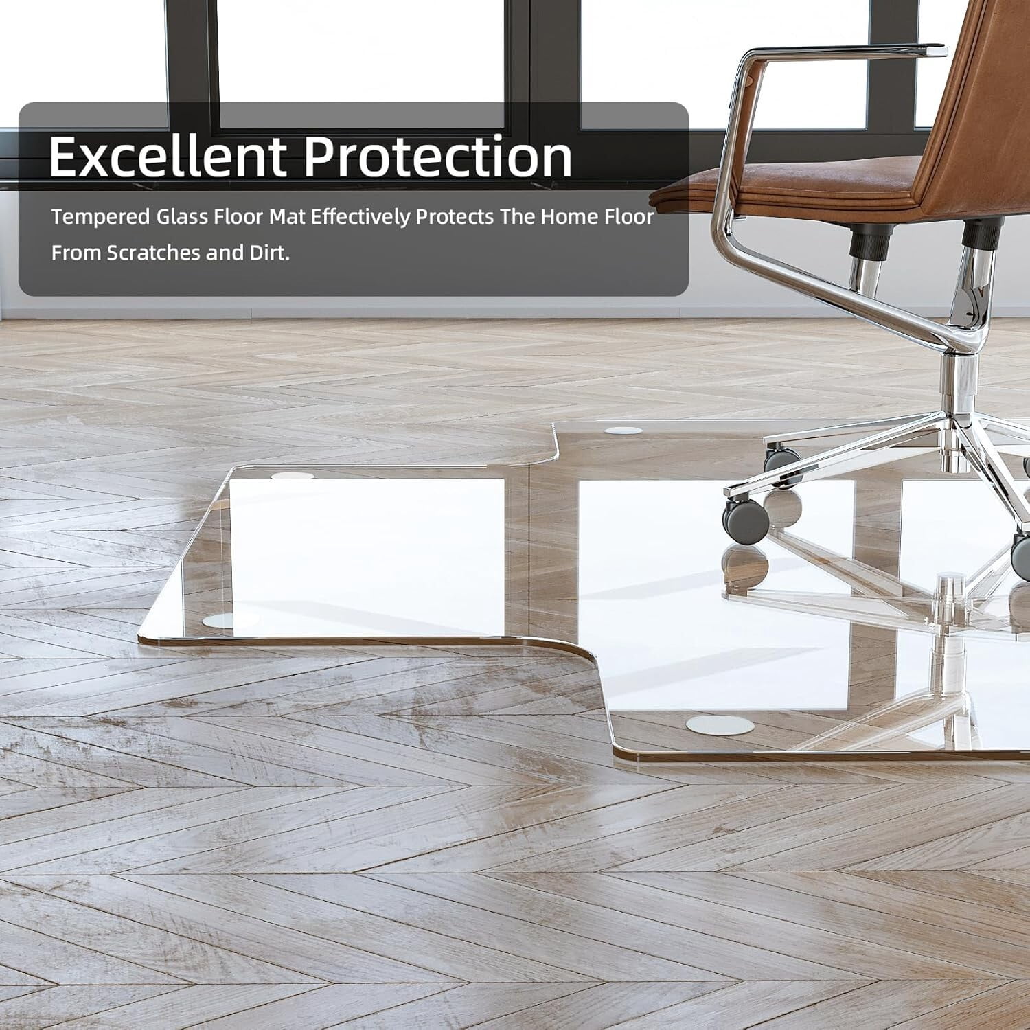 Easy4Home 53"x45" Glass Chair Mat for Office Chairs, Irregular Shape Tempered Glass Floor Protector Heavy Duty Desk Chair Mat, Clear