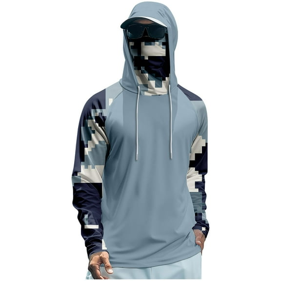 Mlqidk Men's Lightweight Fishing Shirt UPF 50  Hooded Long Sleeve Breathable Clothing Cooling Spf Graphic Tee Quick-Dry Hoodies with Face Mask Black M