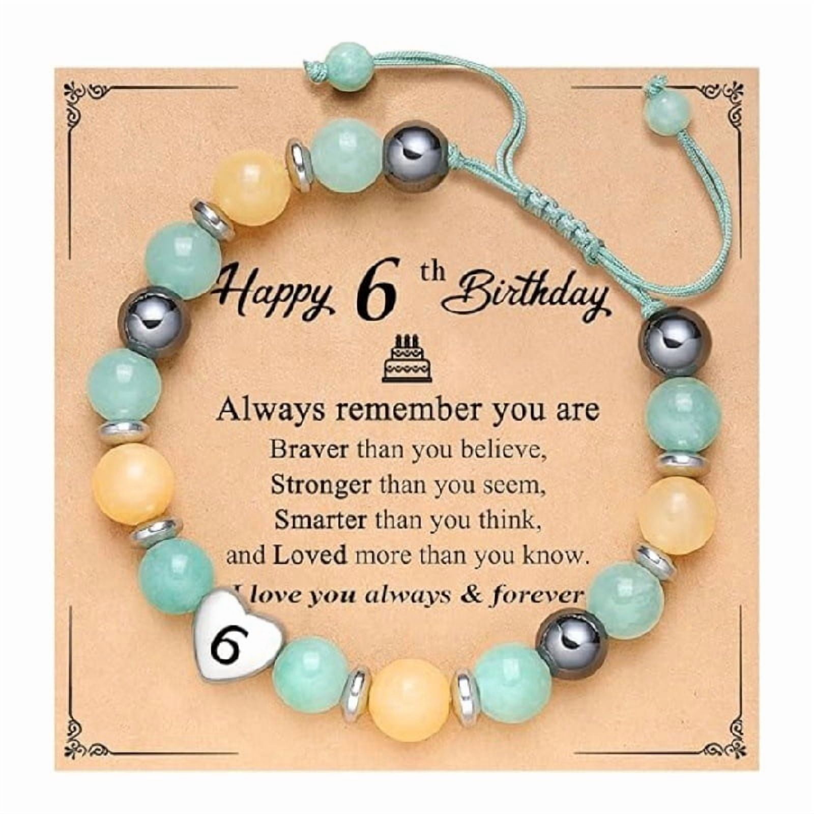 6th Birthday Bracelet Gift for Girls Colorful Beaded Bracelet with Number 6 Heart Accent and Inspirational Message Card Adjustable Keepsake Gift for Daughter Granddaughter Niece or Friend