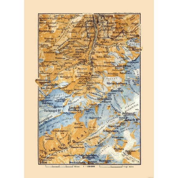 Historic Map - Switzerland - Baedeker 1921 - 23 x 31.54 - Vintage Wall Art