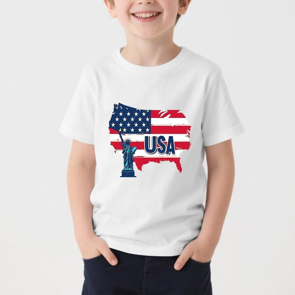 ITSAME Boys American Flag T-Shirt, Round Neck Short Sleeve 4th of July Kids Patriotic Independence Day Shirts White Size 3-4T