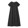 thumbnail image 6 of Vivianyo HD Women's Pluse Size Casual Crew Neck Light Denim Maxi Dress, Womens Loose Straight Short Sleeve Long Dresses for Vacation, Women's Black, Sizes S-5XL, 6 of 7