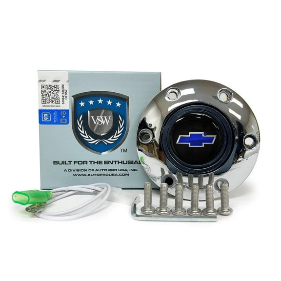 VSW 6-Bolt Chrome Horn Button, Chevy Blue Bow Tie Emblem