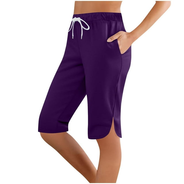 FAIWAD Womens Capri Pants Elastic Waist Drawstring Loose Causal Pants Womens Workout Bottoms Plus Size Capris with Pockets