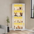 thumbnail image 2 of 4-Shelf Corner Glass Display Cabinet, Motion Activated 3-Color LED Lighting with Charging Ports, Modern Storage Showcase for Home Living Room Decor, 2 of 7