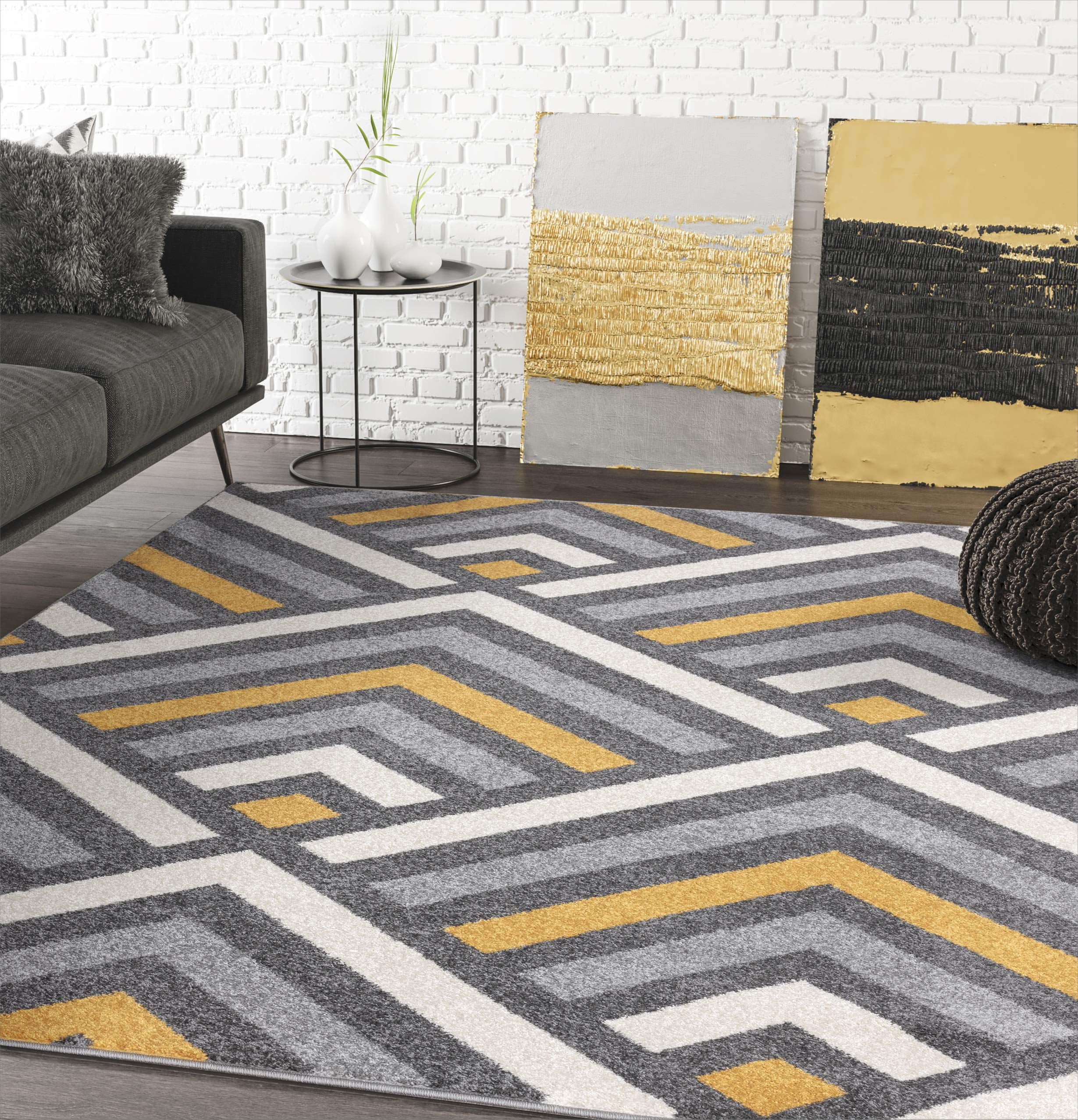 Abani Laguna Collection Chevron Geometric 5' x 8' Grey Yellow Modern ...