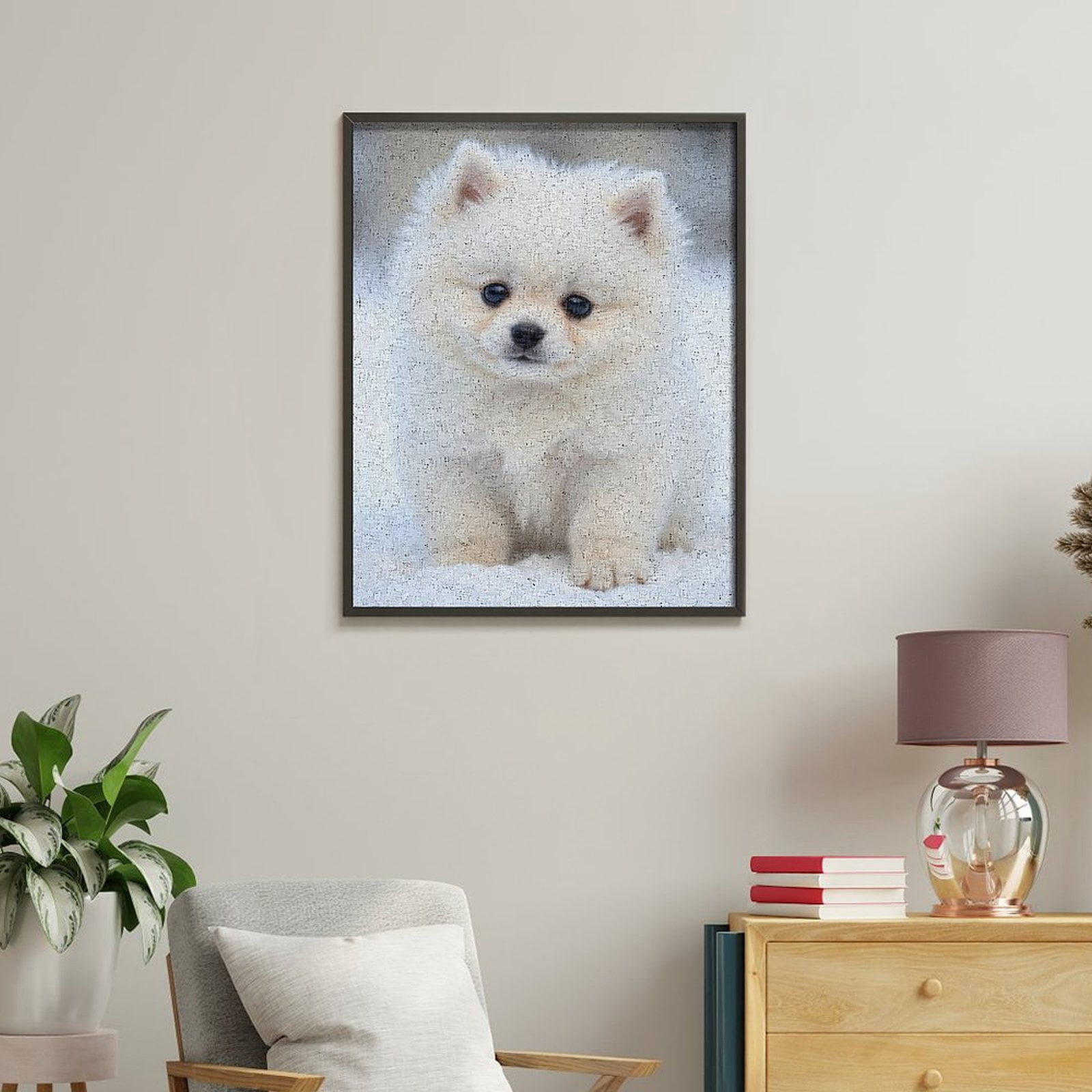 Paint by Numbers Kit for Adults, White Pomeranian Puppy Snowy Day Paint by Numbers, Easy Paint by Numbers Kit for Adults Beginner, DIY Adult Paint by Number Kits on Canvas, Home Decor