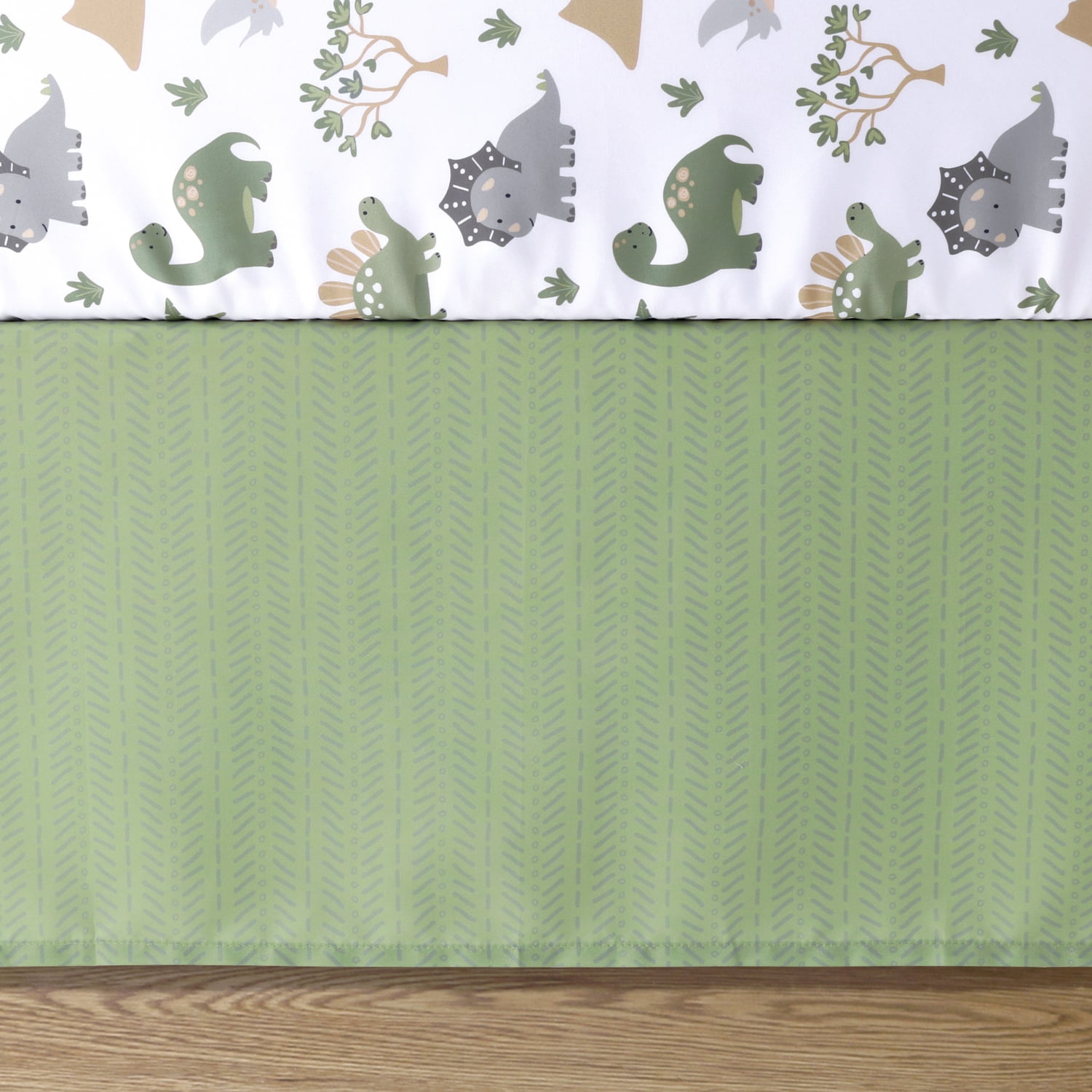 The Peanutshell Green Dinosaur Dreams Crib Bedding Set for Baby Boys, 3 Piece Nursery Set