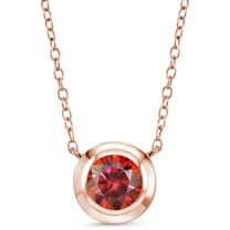 Gem Stone King 18K Rose Gold Plated Silver Red Moissanite Pendant Necklace for Women (1.00 Cttw, Round 6.5MM, with 18 inch Silver Chain)