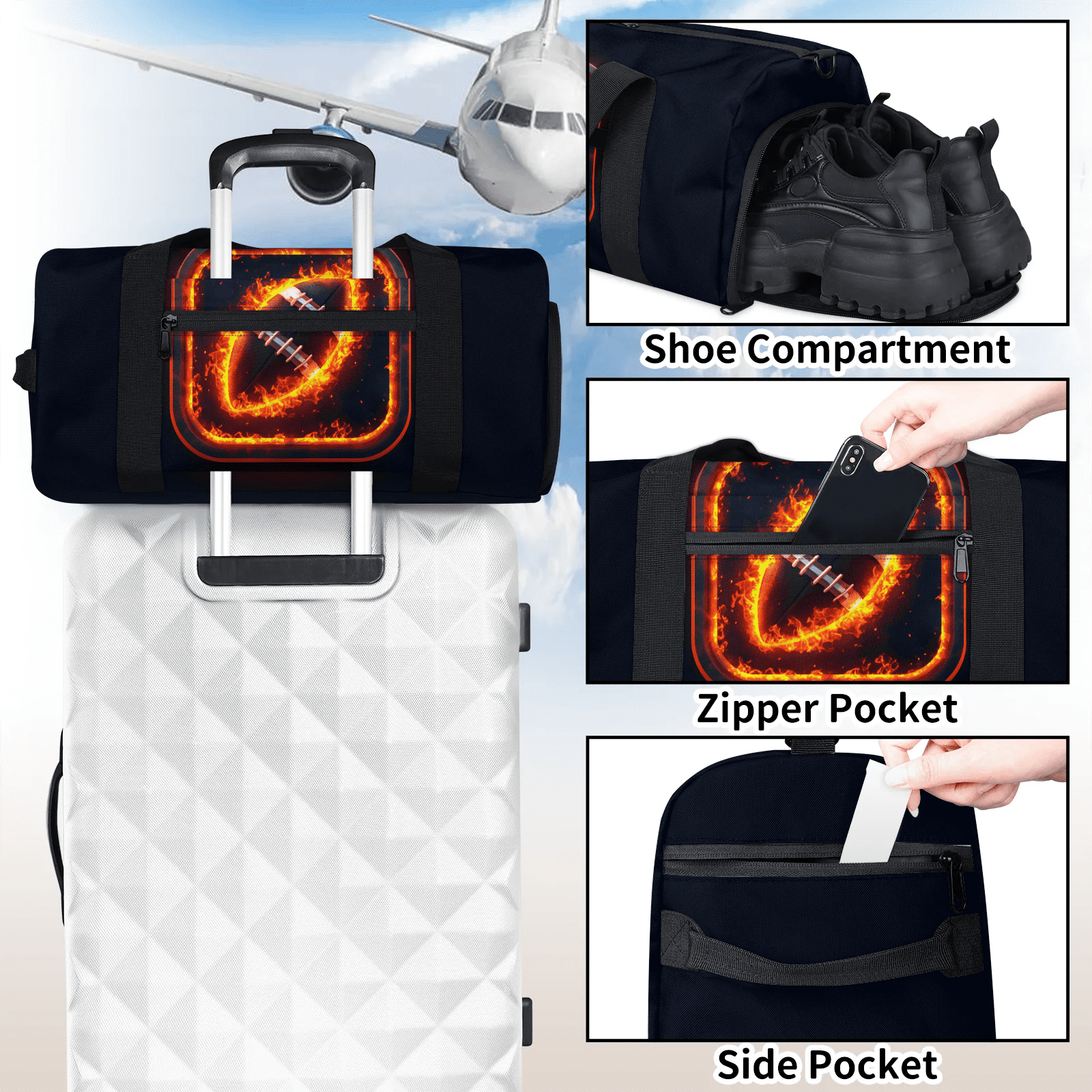 Duffle Bag for Men Small Overnight Travel Sport Gym Bag Weekender Carry On Shoulder Bag with Shoe Compartment,Football Pattern