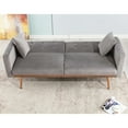 thumbnail image 3 of Veryke Modern Convertible Futon Sofa Bed, Velvet Sectional Sleeper Loveseat Couch with 2 Pillows, Metal Legs, Gray, 3 of 10