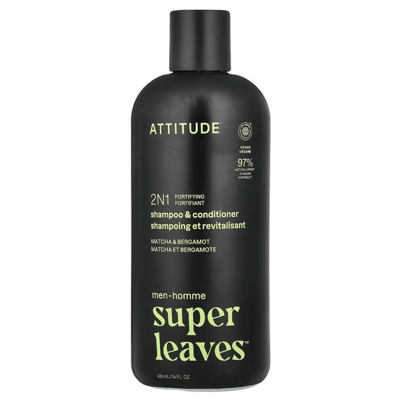 ATTITUDE Super Leaves™, 2N1 Fortifying Shampoo & Conditioner, For Men, Matcha & Bergamot, 14 fl oz (415 ml)