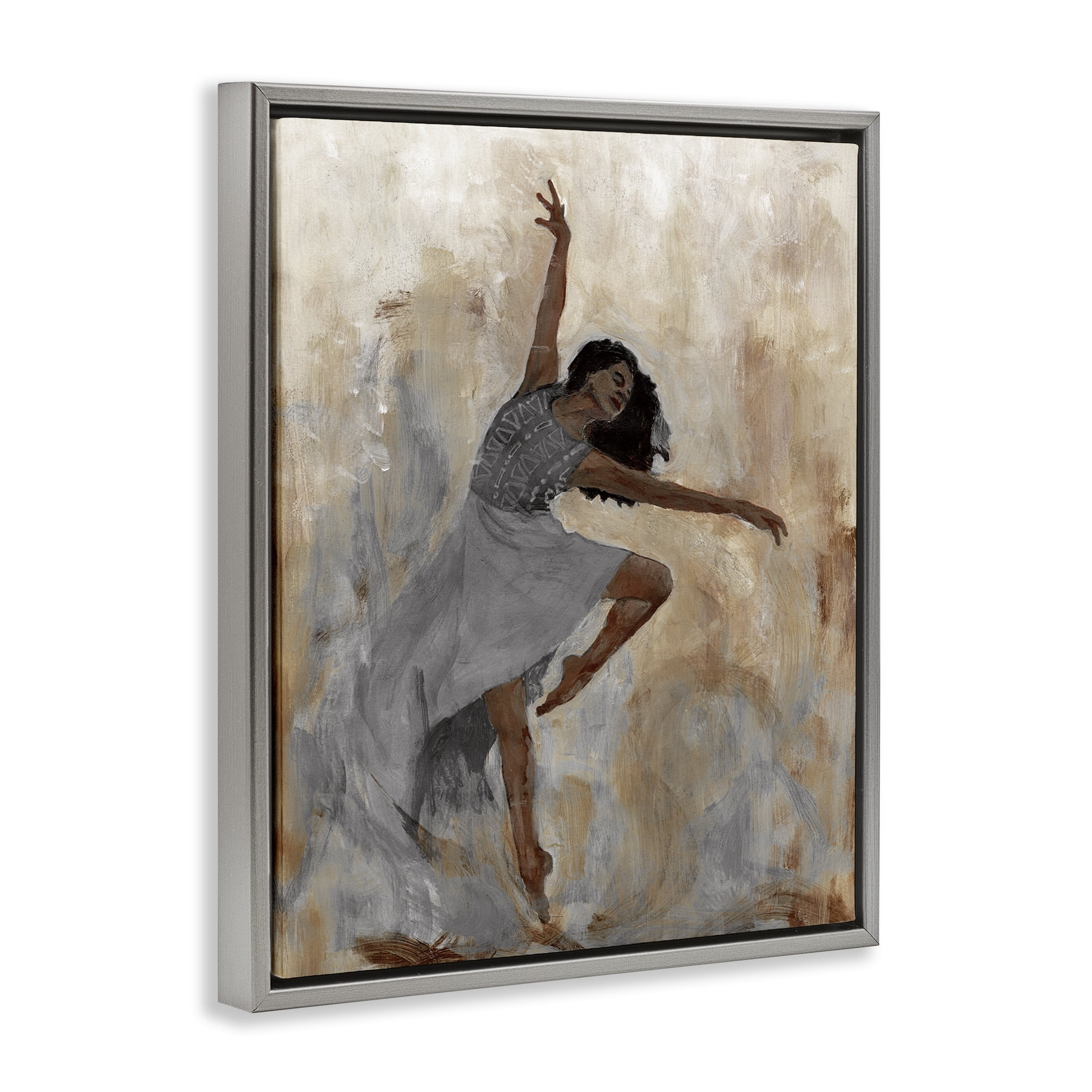 Stupell Industries Flowing Dancer Woman Novelty Painting Gray Floater Framed Art Print Wall Art, 17 x 21