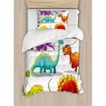 thumbnail image 3 of Dinosaur Duvet Cover Set King Size, Colorful Funny Different Dino Themed Friendly Wildlife Extinct Animals Ice Age, Decorative 3 Piece Bedding Set with 2 Pillow Shams, Multicolor, by Ambesonne, 3 of 3