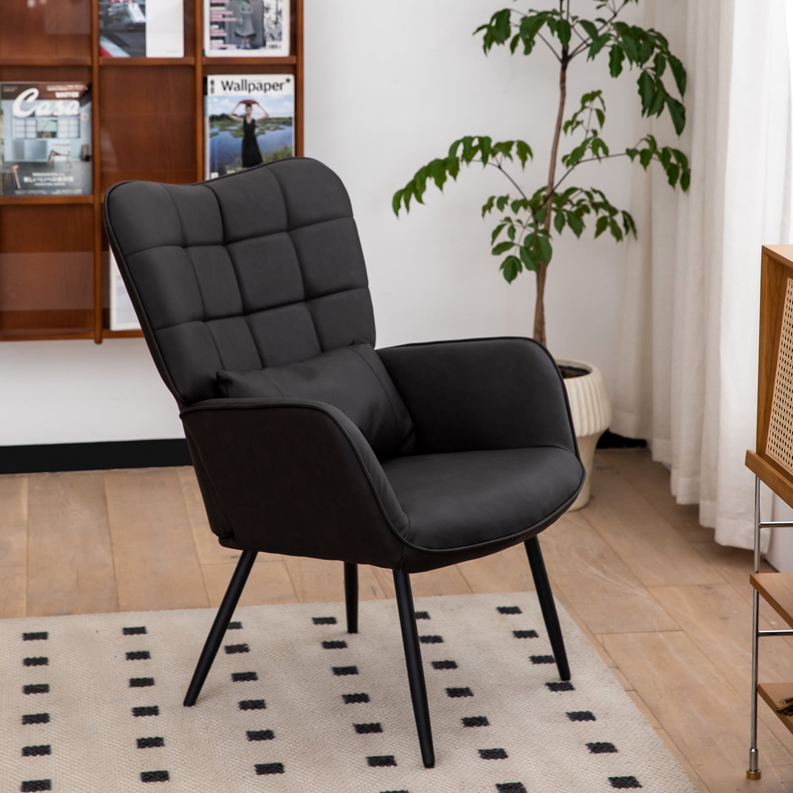 Leather Armchair, Modern Accent Chair with Metal Legs and Soft Padded, Sofa Chairs for Home Office,Bedroom,Dining Room,Grey