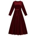 thumbnail image 4 of IWRICH Women's Velvet Maxi Dress Crew Neck Long Sleeve High Waist with Belt Floor Length Party Dresses Red XL, 4 of 4