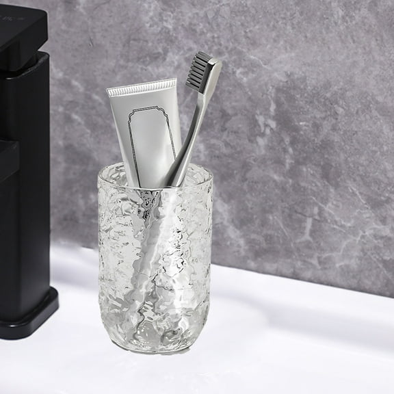 Glacier Toothbrush Cup, Transparent Rinse Cup, 300ml Large Capacity Plastic Wash Cup, Clear Gray, Household Bathroom Essentials