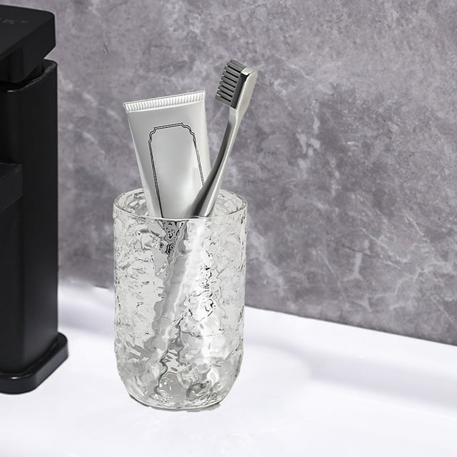 Tooth Cup under $5! CQCYD Transparent Glacier Pattern Toothbrush Cup, 300ml Large Capacity Bathroom Tumbler, PET Material Couple Wash Cup, Rounded Mouth Design