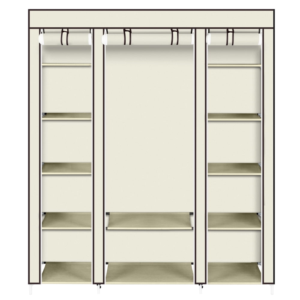 69" Clothes Closet Wardrobe Storage Organizer with Non-Woven Fabric, Beige