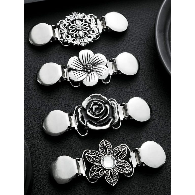 Sanfenly 26 Pieces Sweater Shawl Clips Set, Include Faux Pearl Brooch Pins, Crystal Shawl Clips and Retro Cardigan Collar Clips Flower Pattern Shirt