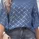 thumbnail image 3 of Blusa de manga corta con cuello redondo y volantes para mujer Camisa estampada Camisa suelta de verano Azul XL, 3 of 6