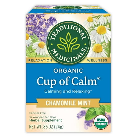 Traditional Medicinals Organic Cup Of Calm Herbal Tea Chamomile Mint -- 16 Tea Bags Pack of 4