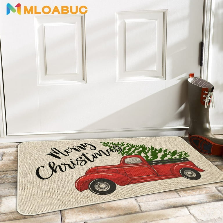 ThisWear Winter Doormat Hello Winter Decor Holiday Party Supplies Classic  Red Truck with Tree Doormat Multi