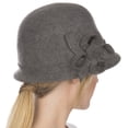 thumbnail image 2 of Womens Bernadette Vintage Style 100% Wool Cloche Bucket Winter Hat with Flower Accent - Charcoal/One Size, 2 of 3