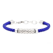 Arista Men's Rope Design Bracelet in Blue Leather Solid Stainless Steel, 8.5"
