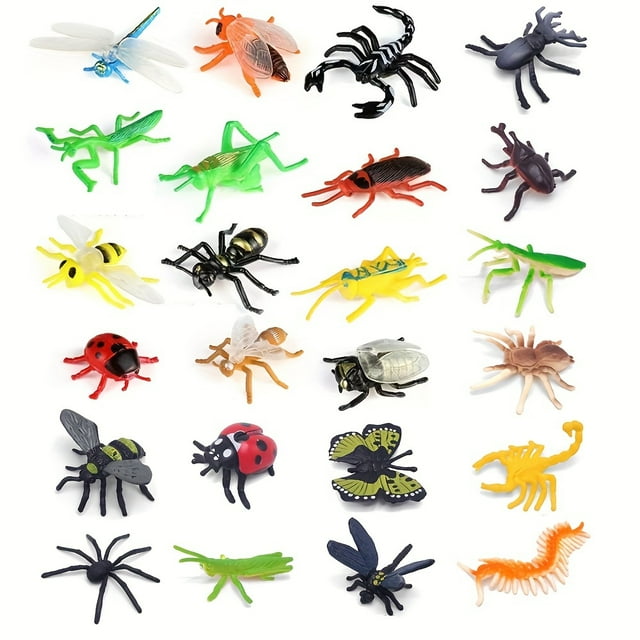 HLONK 24pcs 24-Piece Simulation Insect Toys Mini Insects Spiders Ladybugs Scorpions Butterflies for Party Decorations Festival Gifts Trick Props
