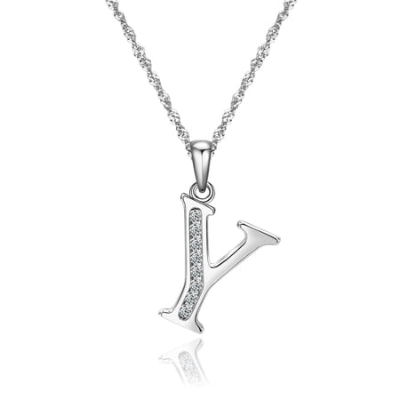 Gemschest Sterling Silver Initial Necklace for Women Letter Y