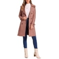 thumbnail image 2 of INSPIRE CHIC Women's Faux Suede Notched Lapel Strap Cuff Solid Double Breasted Tie Belt Trench Coats L Dark Pink, 2 of 6