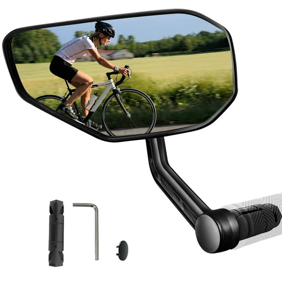 Bike Mirror, Ajustable Bicycle Mirror For E-bike,Scratch Resistant Glass Lens, Large Bar End Cycle Rearview Mirror For Handlebar Mount, Bicycle Accessories (Left)