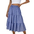 thumbnail image 3 of TAGOLD Womens Mid Calf Skirt Plaid Print Linen Like Elastic Waist Tiered Pleated Skirt, 3 of 5