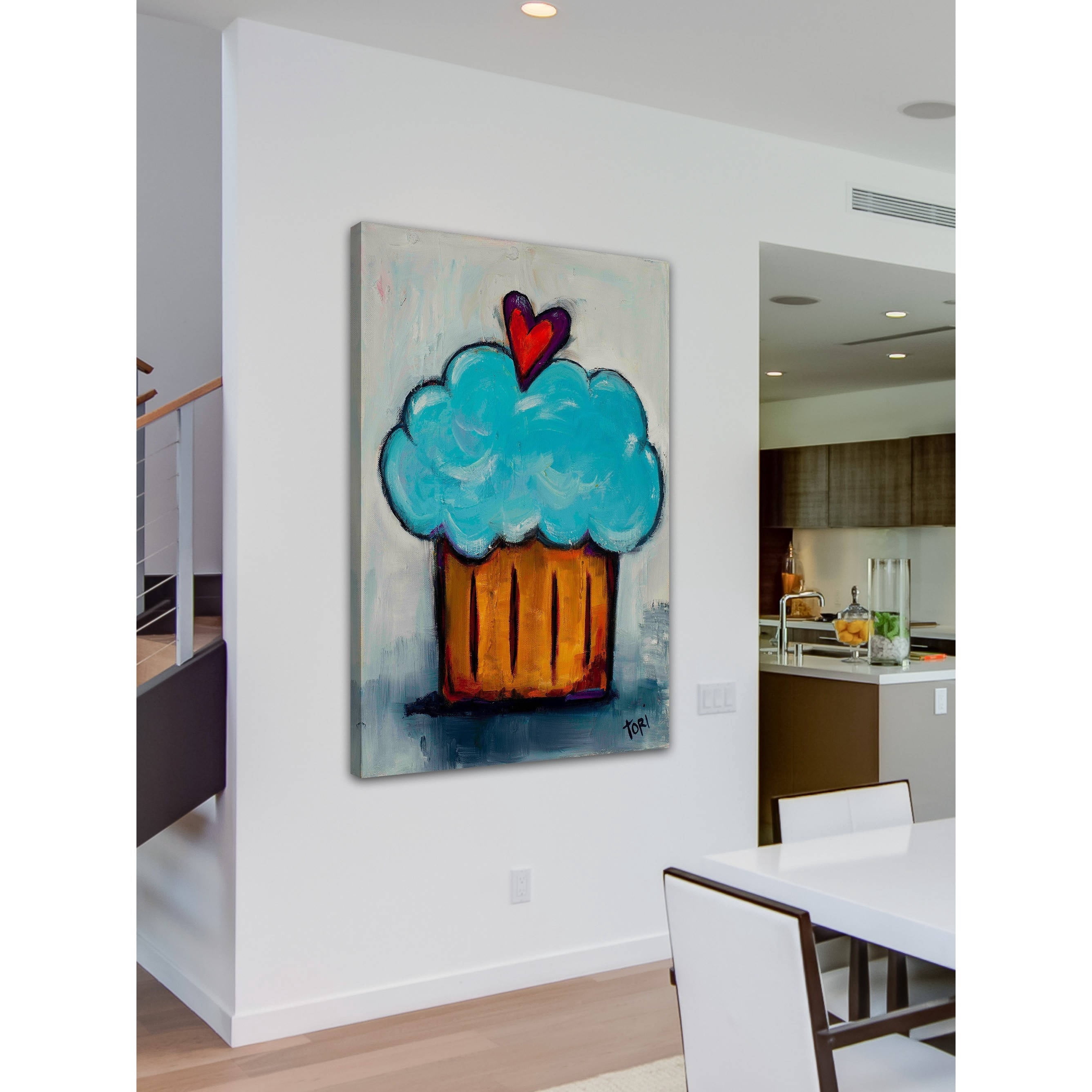 Marmont Hill 'Blue Cupcake' by Tori Campisi Painting Print on Wrapped Canvas