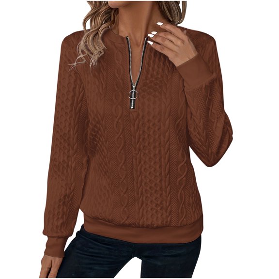 yillto Quarter Zipper Sweatshirt for Womens V Neck Long Sleeve Textured Pullover Casual Fall Trendy Tops