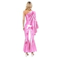 thumbnail image 2 of Sxiwei Womens Metallic Shiny Bell-Bottom Dance Jumpsuit Romper 70s Disco Hippie Costume Clubwear Pink 3XL, 2 of 6