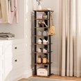 thumbnail image 2 of 8 Tiers Vertical Shoe Rack, Wooden Shoe Storage Organizer with Hooks, Narrow Shoe Tower for 8 Pairs, Space Saving, for Entryway, Living Room, Bedroom, Rustic Brown BF07XJ01G1, 2 of 9
