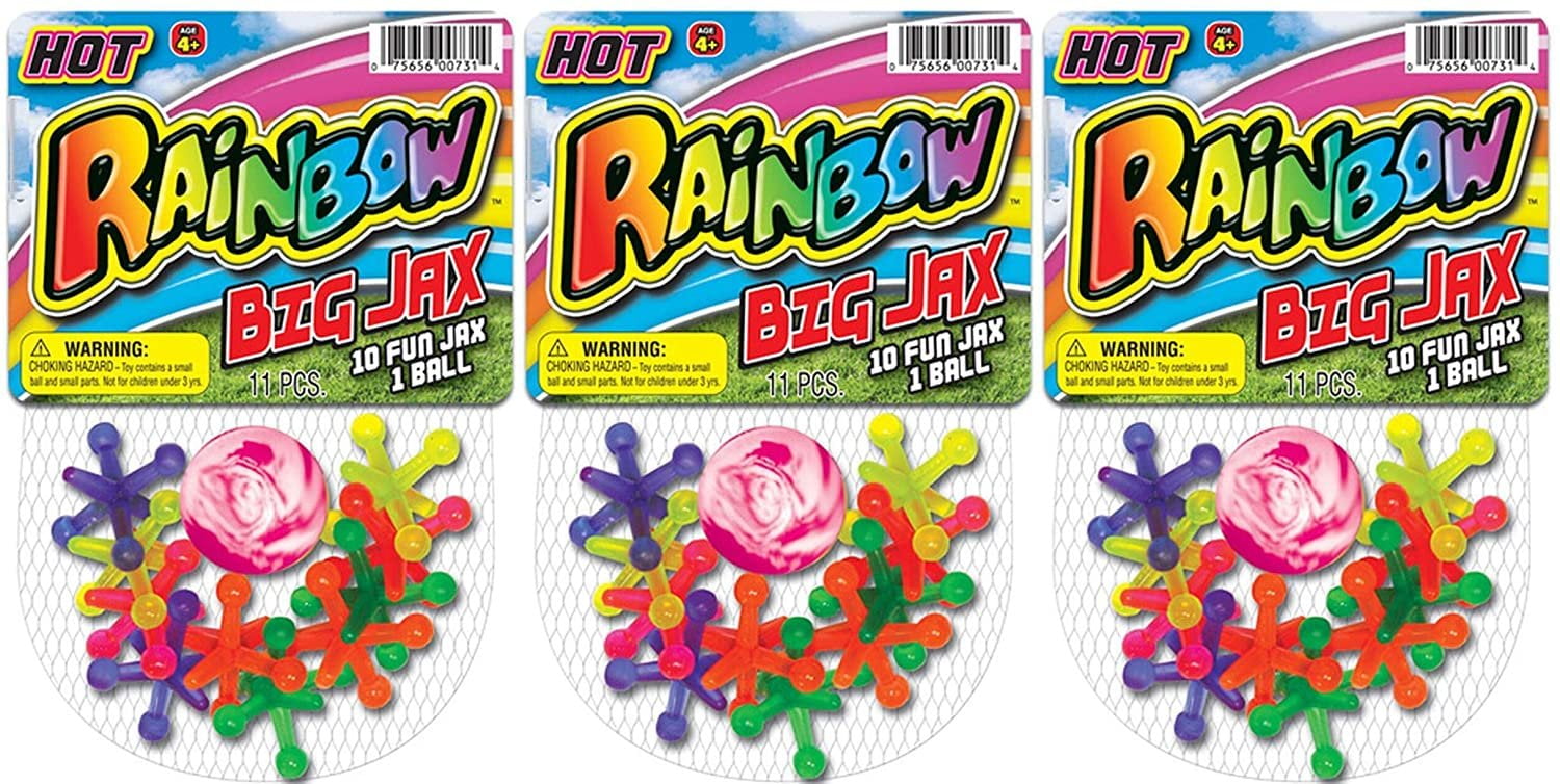 Big Jacks Toy Set (3 Packs) by JA-RU. Kids Jax Classic Games Great Party Favors Stocking Stuffer Table Game for kids and Adults Jacks or Pinata Filler in Bulk Plus 1 FunaTon Sticker | 731-3A